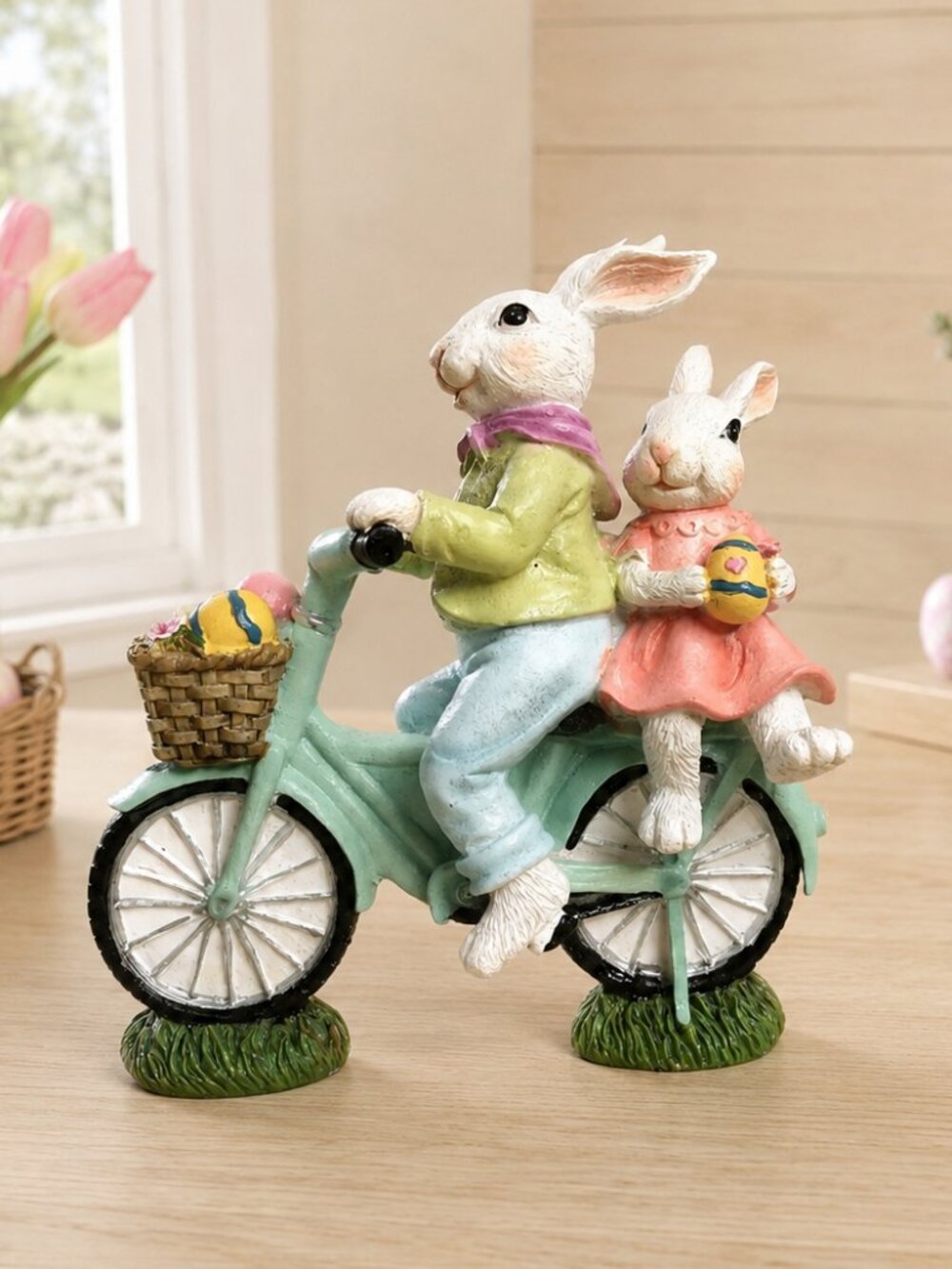 Easter Bunny Bicycle Figurine Pastel Spring Cottagecore Tabletop Decor NWT